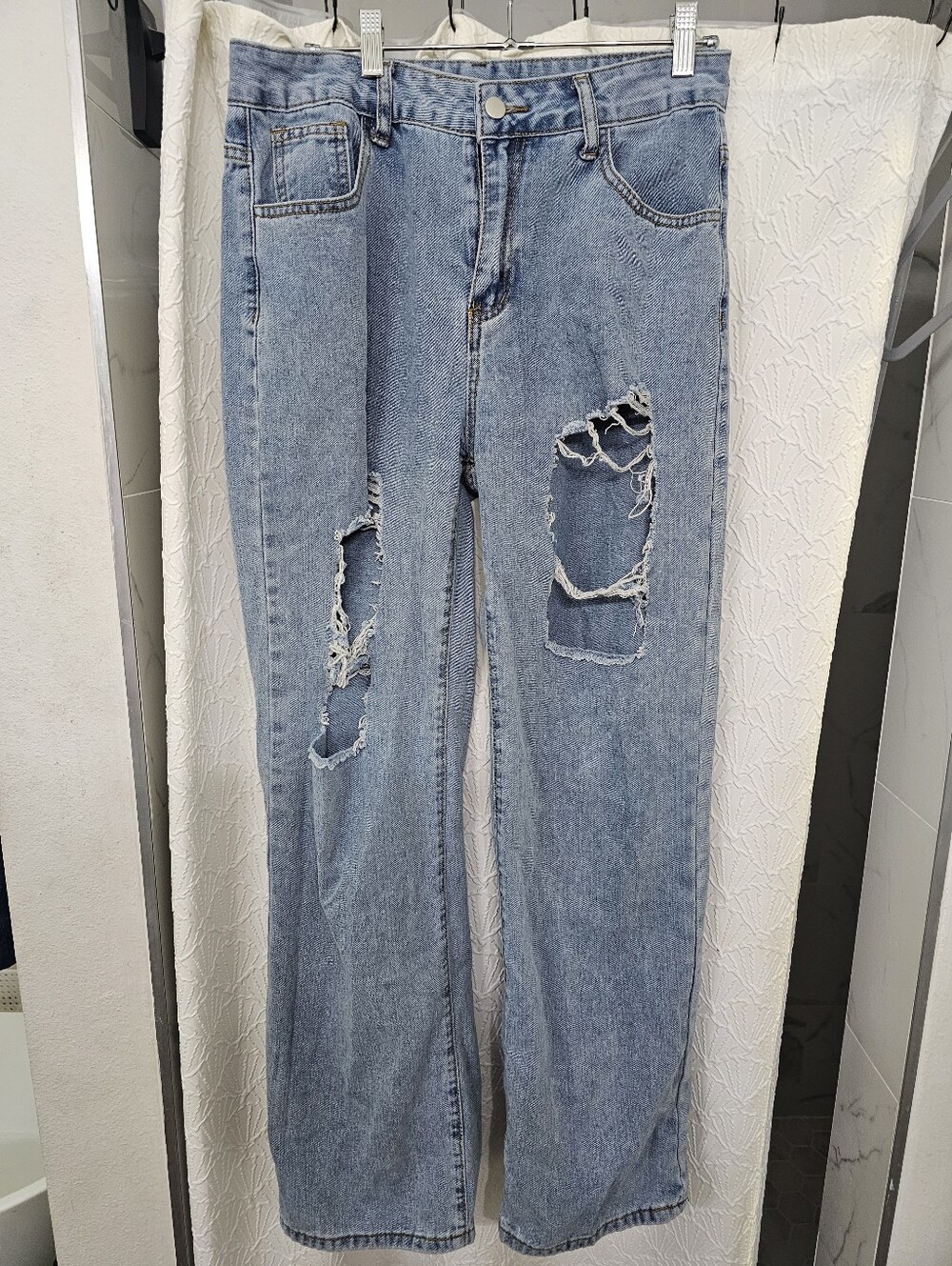 Women's Large Light Blue Polyviscose Distressed Jeans